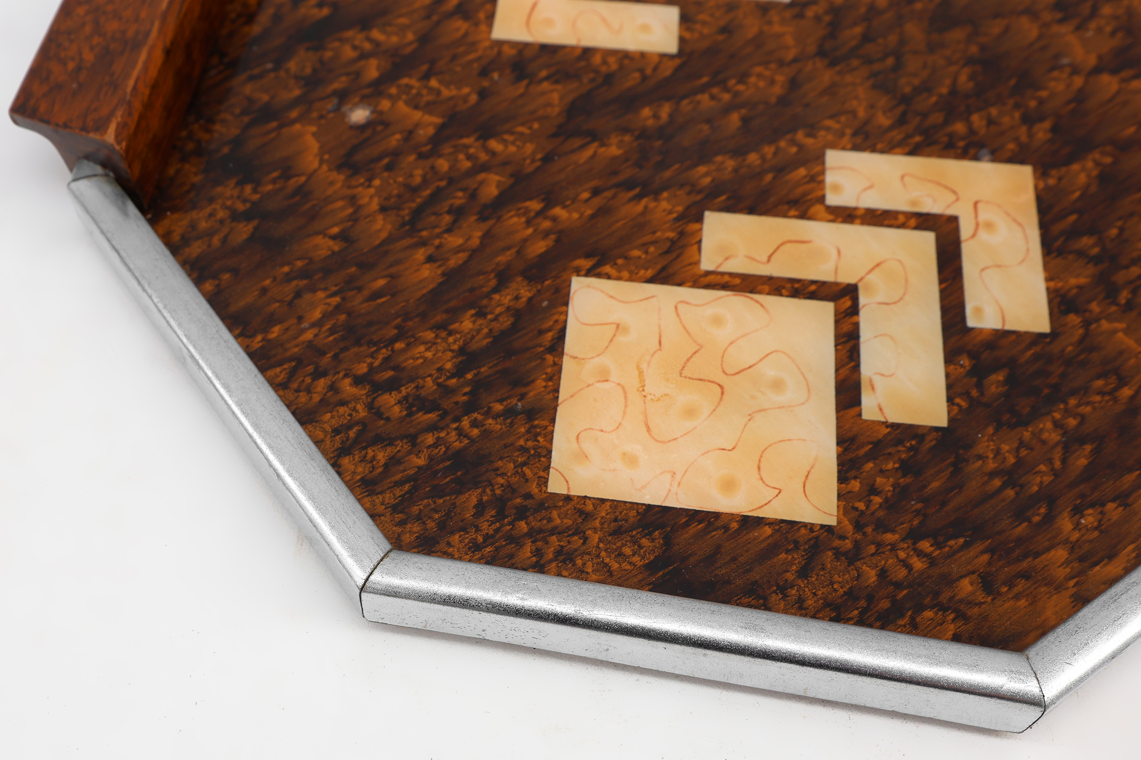 Art Deco Whiskey Tray in Metal and Wood, Belgium 1920sthumbnail